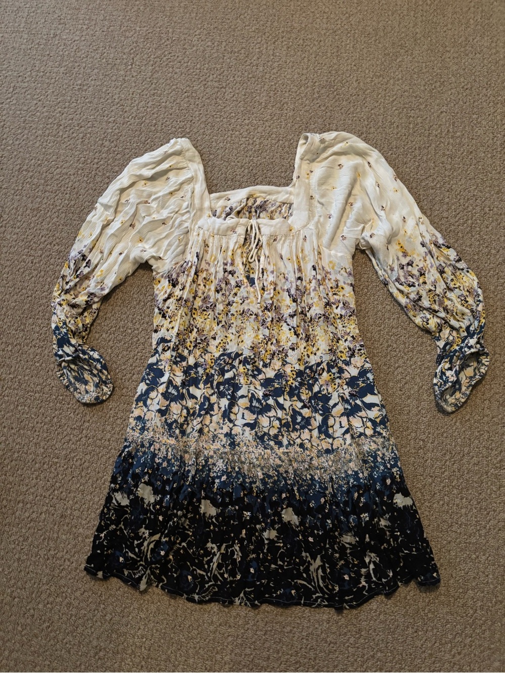 Free People' Floral Ombre Long Sleeve Dress - Navy, Yellow & White